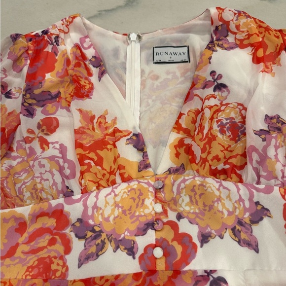Runaway The Label Acadia Dress Size Small Floral Ruches Mini Dress Sheer Sleeves - Picture 3 of 15